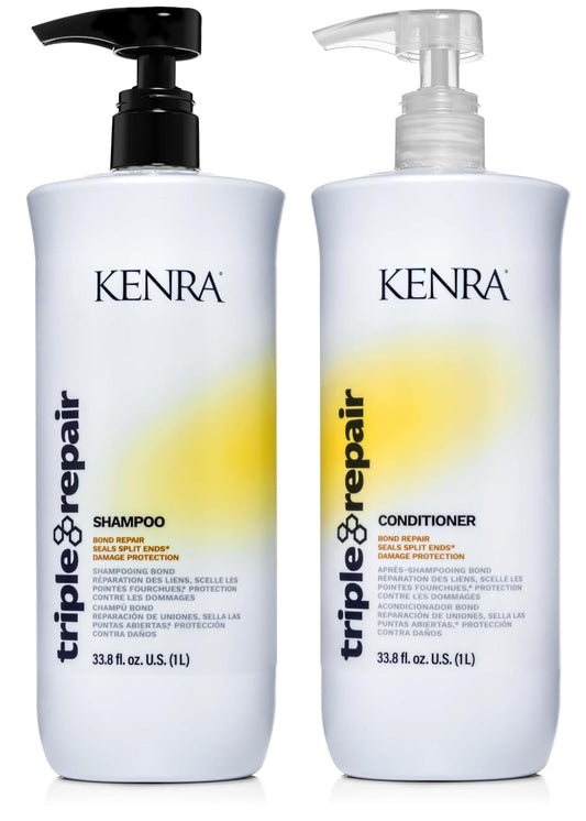 Kenra Triple Repair shampoo bottle pour targets damaged bonds for stronger hair with each wash
