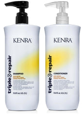 Kenra Triple Repair shampoo bottle pour targets damaged bonds for stronger hair with each wash