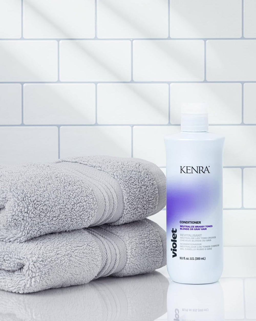 Kenra Violet Conditioner rinse demonstrates smoothing and detangling for easier styling