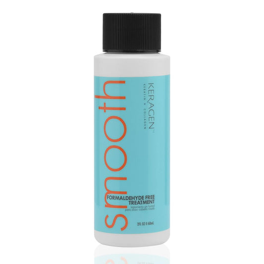 KERAGEN Brazilian Keratin Treatment bottle front shows smoothing potential for dry, frizzy hair