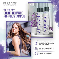 KERAGEN purple shampoo foamy lather demonstrates gentle cleansing and conditioning feel