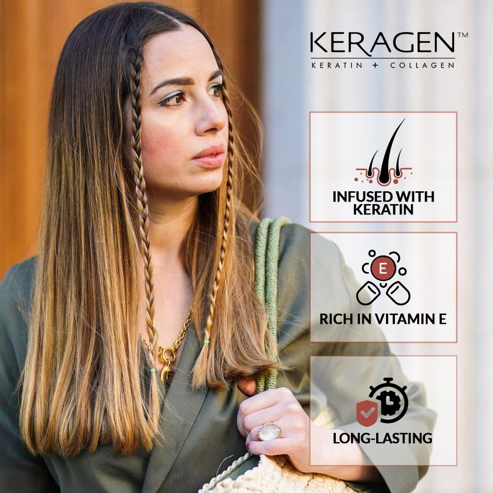 Keragen Smoothing Conditioner applying to ends for silky, manageable hair