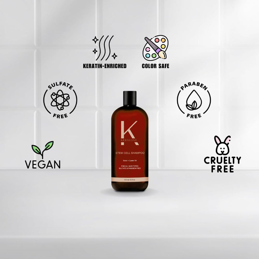 Keralove Shampoo foaming lather demonstrates gentle cleansing for all hair types.