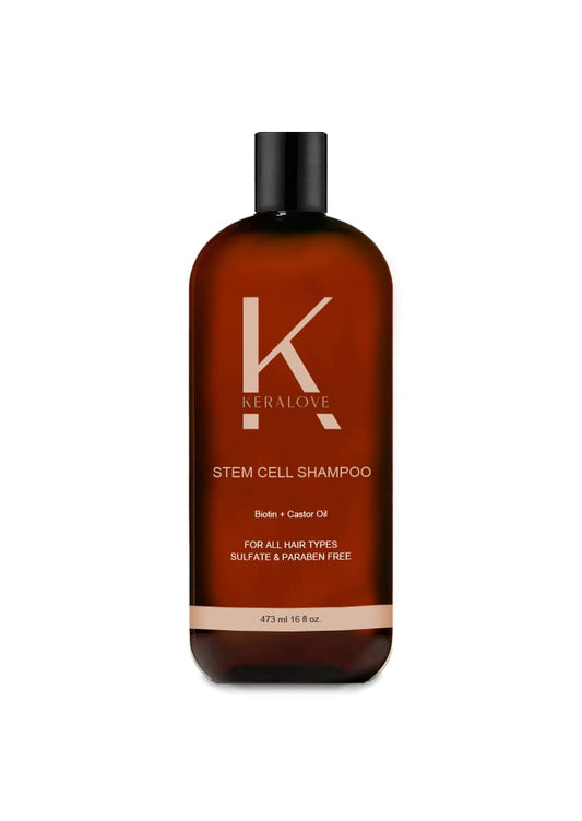 Keralove Shampoo ingredients close-up highlighting biotin and collagen for stronger hair.