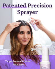 Keranique application on scalp closeup demonstrating focused spray