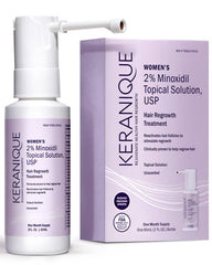 Keranique bottle front with minoxidil for targeted hair regrowth