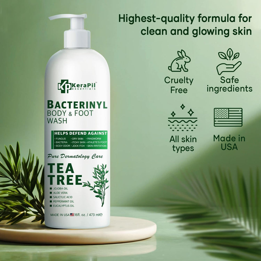 KERAPIL Bacterinyl Tea Tree Oil Body Wash rich foamy lather for deep cleanse