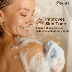 KERAPIL exfoliating body wash with ceramides and aloe promotes hydration.