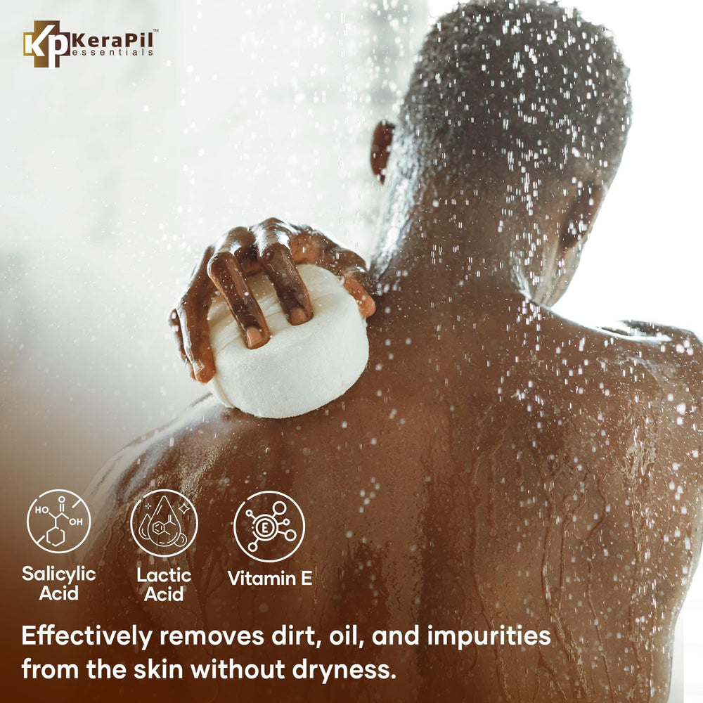 KERAPIL exfoliating body wash coconut vanilla fragrance shown on bottle.