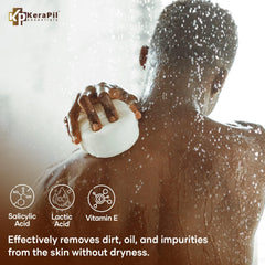 KERAPIL exfoliating body wash coconut vanilla fragrance shown on bottle.