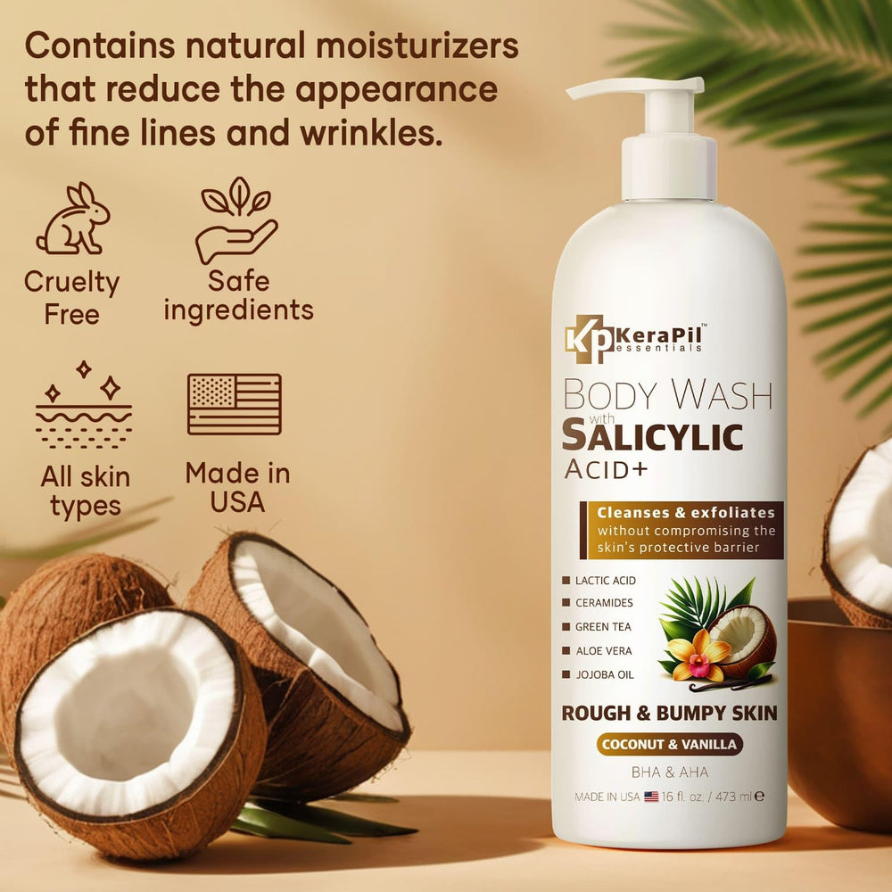 KERAPIL exfoliating body wash rich foam close-up showing creamy lather.