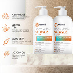 KERAPIL Salicylic Acid Body Wash label closeup highlighting unscented formula