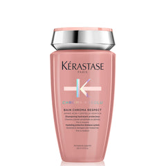 Kérastase Chroma Absolute Chroma Respect shampoo bottle highlights color protection and hydration for color-treated hair.
