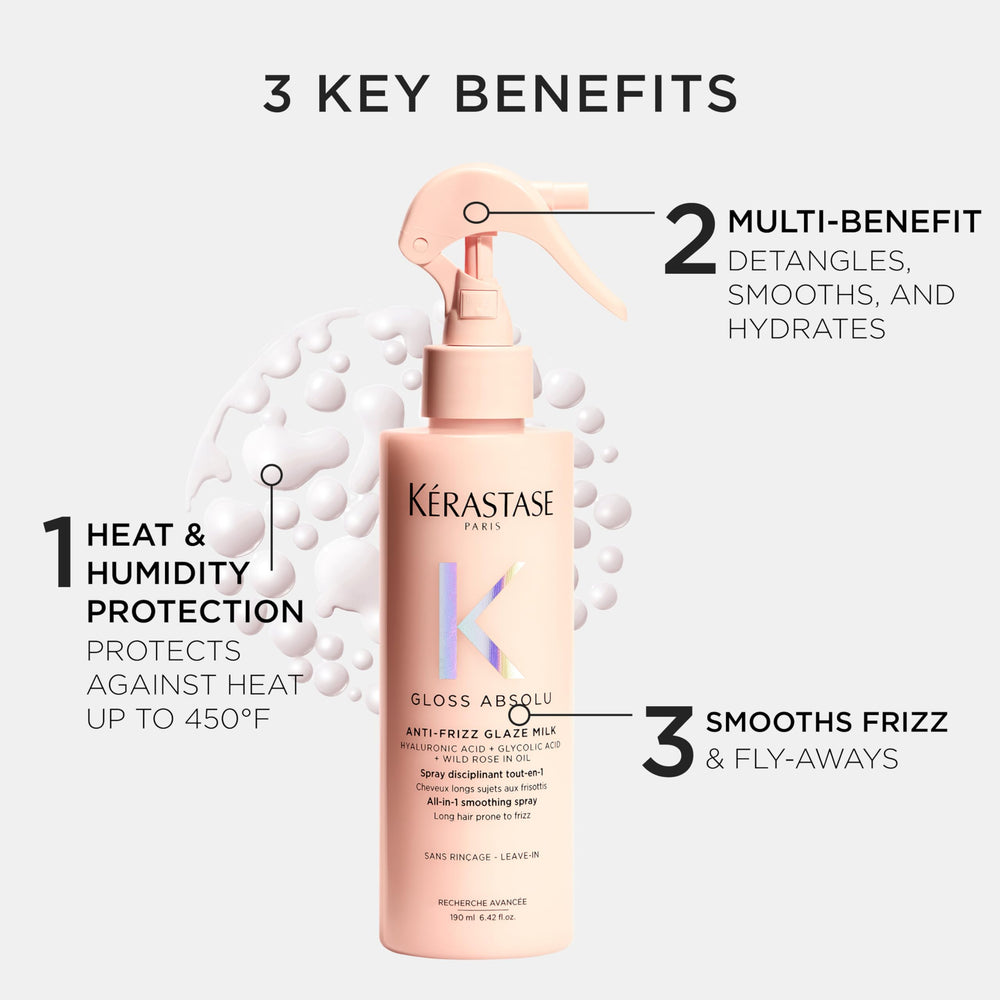 Kerastase Gloss Absolu Glaze Milk hair wet shot hints at hydration.