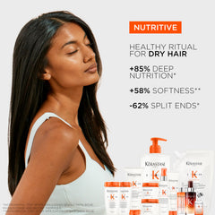 KÉRASTASE Nutritive Bain Satin Riche travel-size packaging on shelf.
