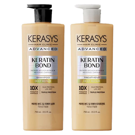 Kerasys Advanced Keratin Bond Shampoo pour smooths damaged hair and adds manageability.
