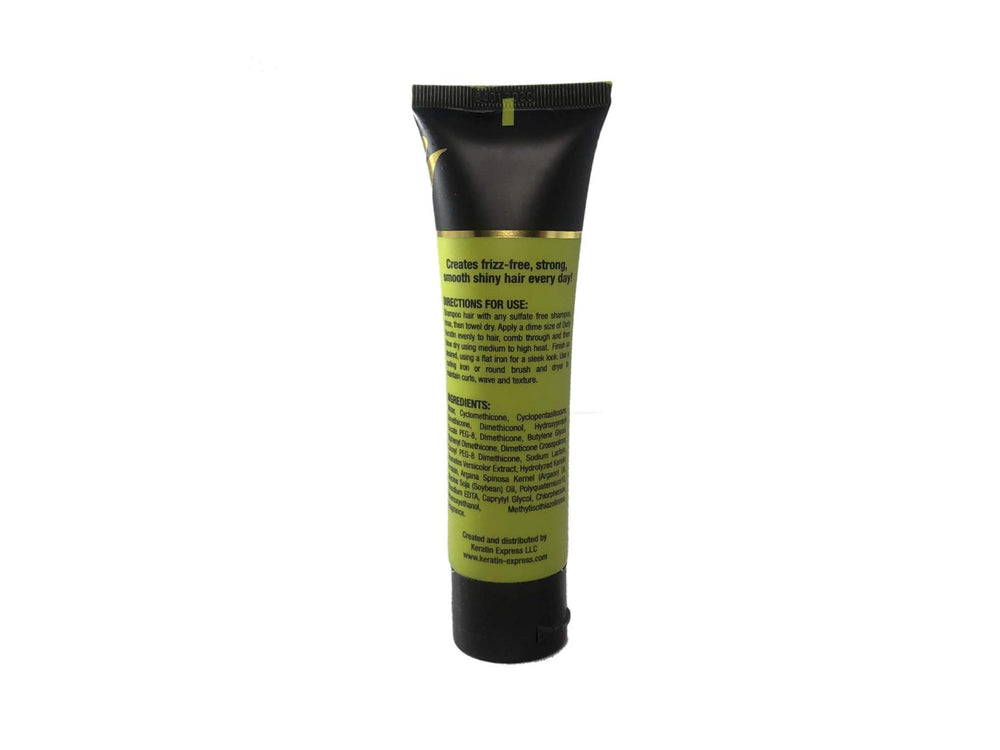 Keratin Express Daily Frizz Control application; reduces frizz and humidity effects.