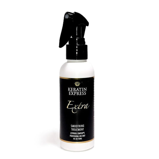 Keratin Express smoothing bottle ready for easy application and shine.