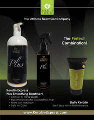 Flatiron-ready hair after Keratin Express Plus treatment.