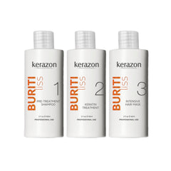 Kerazon Brazilian Keratin bottle shows smoothing formula for all hair types