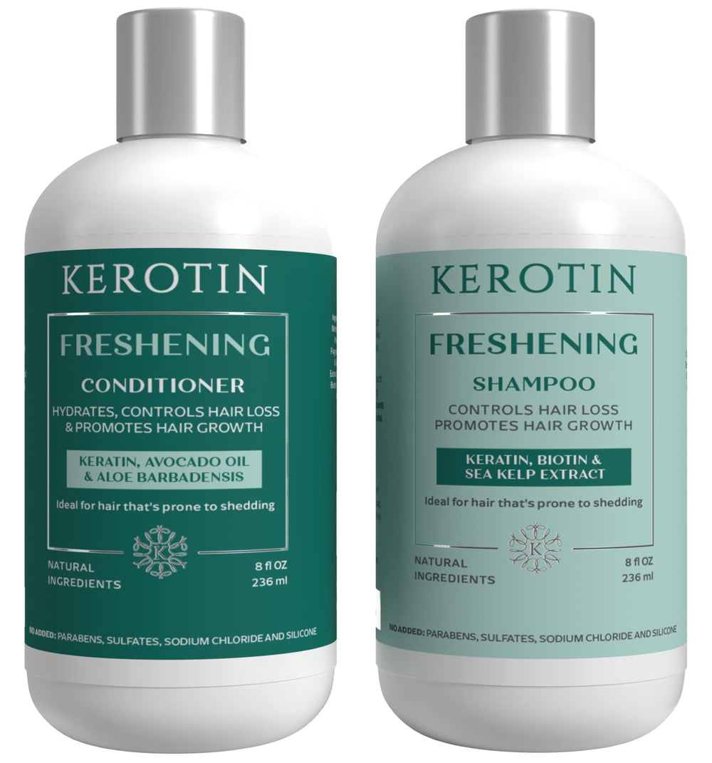 K Kerotin hair growth shampoo bottle demonstrating growth-supporting formula for thicker-looking hair