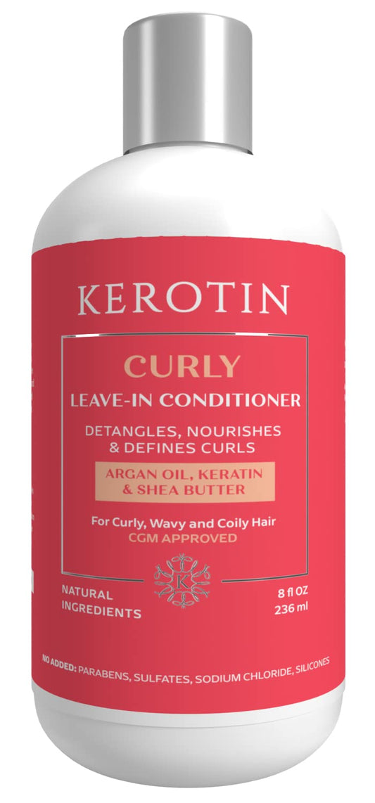 Kerotin Leave-in Conditioner bottle closeup highlighting smooth, frizz-taming formula.