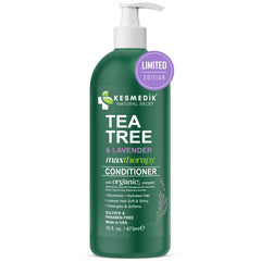 KESMEDIK Tea Tree Lavender Mint Conditioner bottle promotes hydration and scalp refreshment