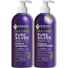 KESMEDIK Tea Tree Purple Shampoo bottle front view neutralizes yellow tones