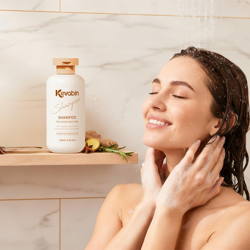 Pump dispenser on Kevabin bottle for easy daily application.
