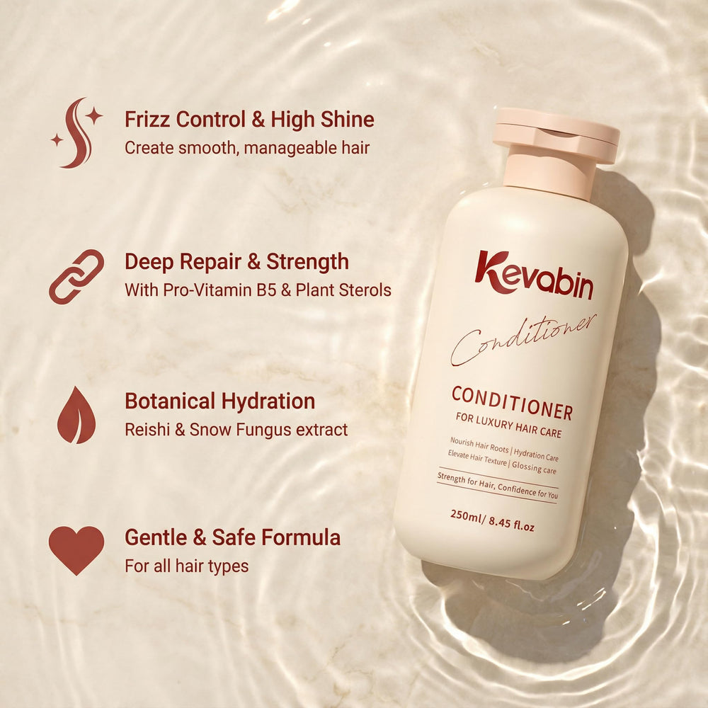 Kevabin sulfate-free formula label signals gentle cleansing for sensitive scalps.