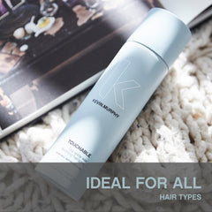 Styled model hair using Kevin.Murphy TOUCHABLE for defined texture and movement.