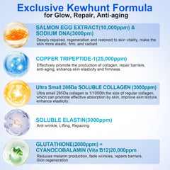 Kewhunt salmon DNA PDRN ampoules show sterile single-use packaging for freshness.