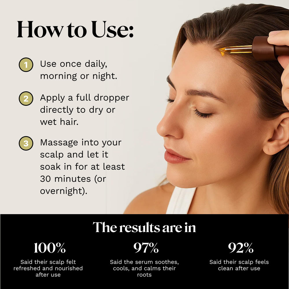 Keyoma Batana Oil being massaged into scalp promotes balance.