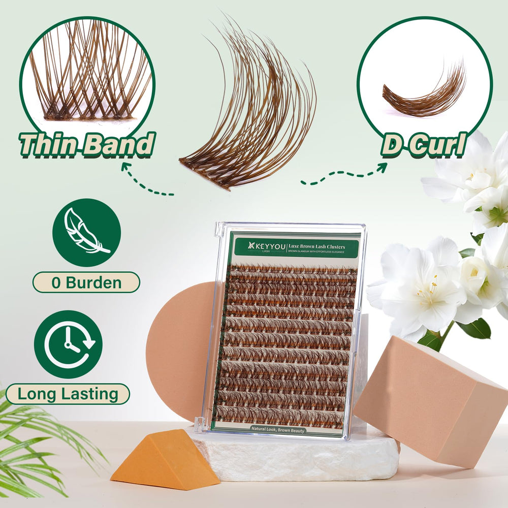 KEYYOU Brown Lash Clusters DCurl detail highlights curved blend.