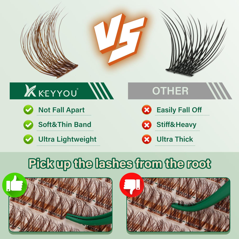 KEYYOU Brown Lash Clusters easy removal with standard eye makeup remover.