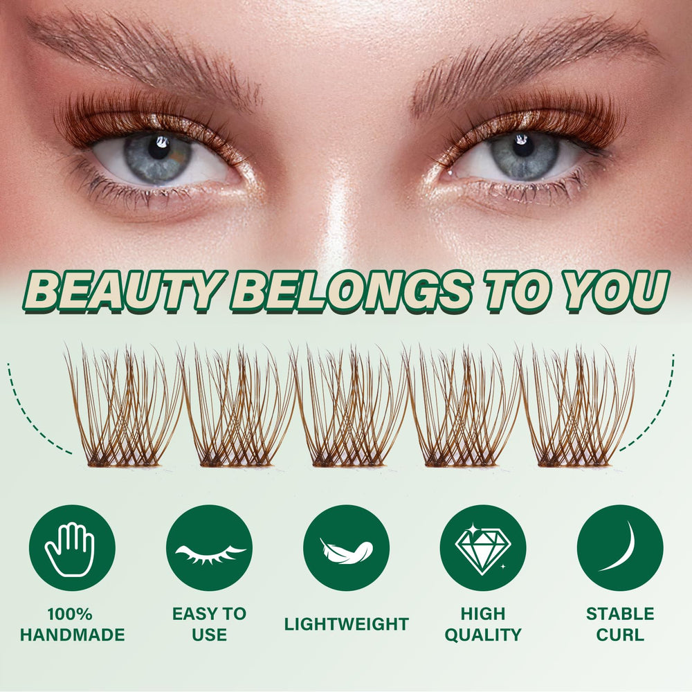 KEYYOU Brown Lash Clusters soft-material close-up emphasizes lightweight comfort.