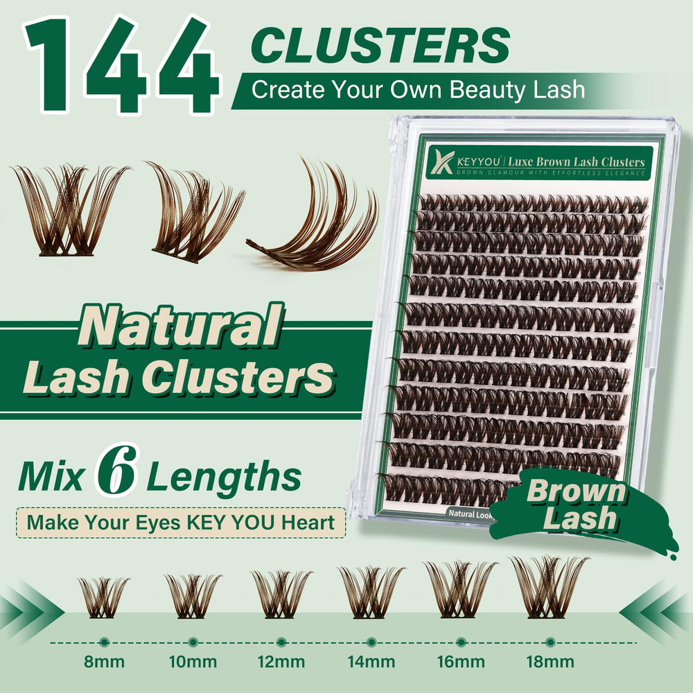 KEYYOU at-home DIY lash extension brown clusters in kit