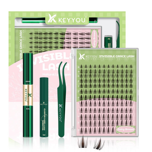 KEYYOU Fairy Brown Lash Clusters Kit packaging for at home use