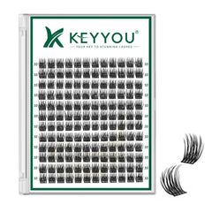 KEYYOU lash clusters 144pcs with D Curl 10mm for natural, lightweight volume.