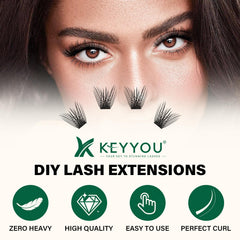 KEYYOU Lash Clusters high-quality fiber close-up with realistic lash texture.