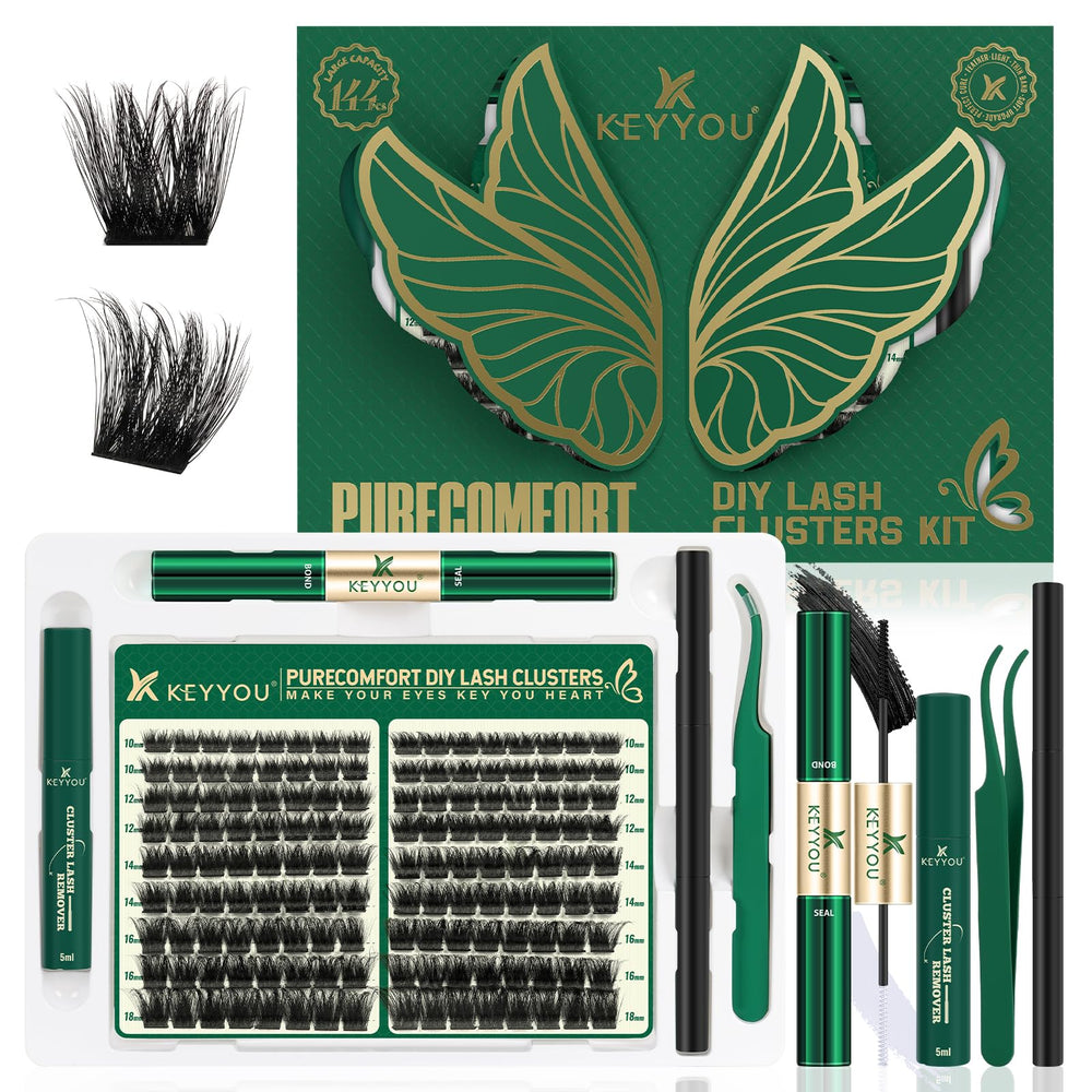 KEYYOU Lash Extension Kit 144pcs clusters for DIY eye-enhancement at home.