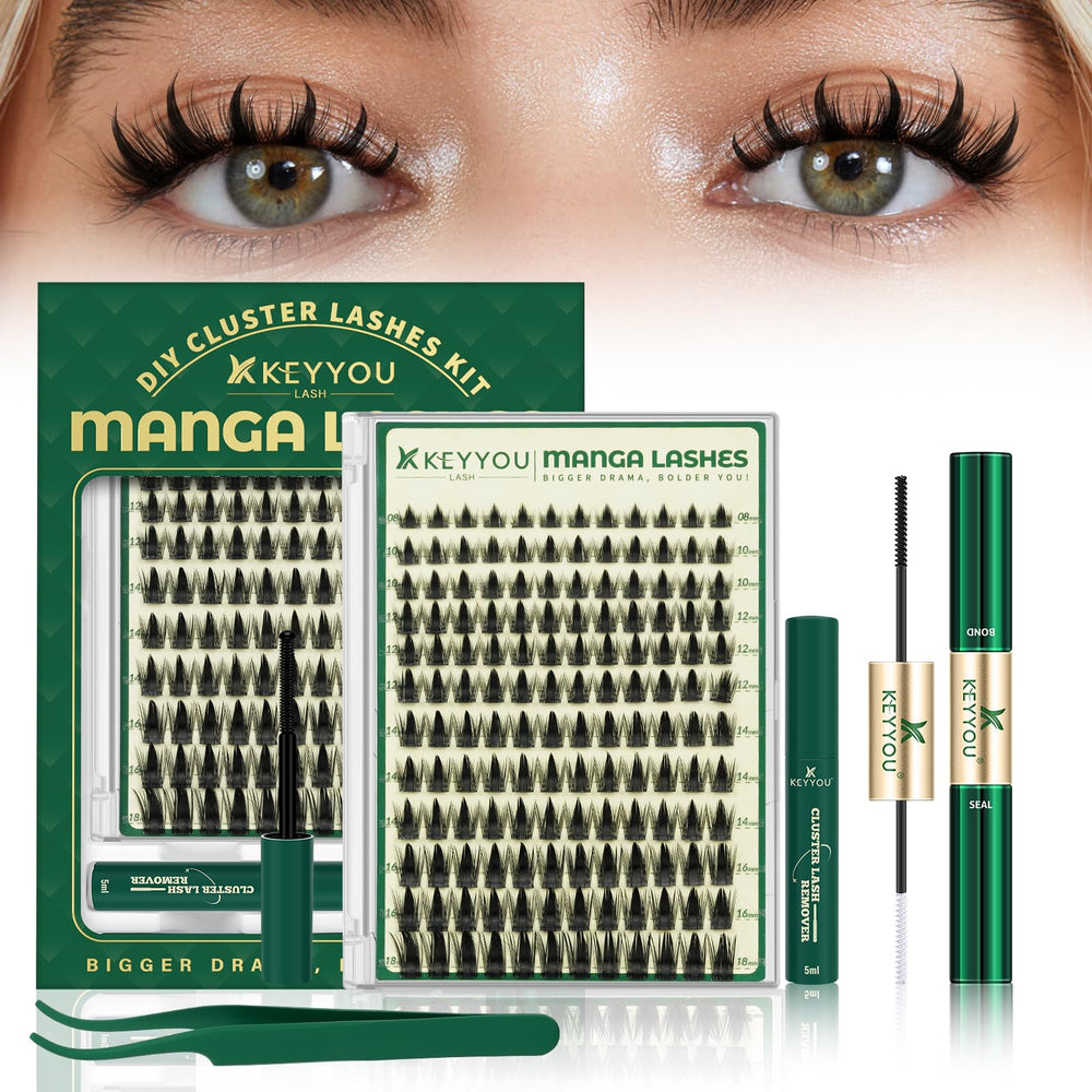 KEYYOU LASH manga clusters 8-18mm front view for customizable natural-to-dramatic lashes