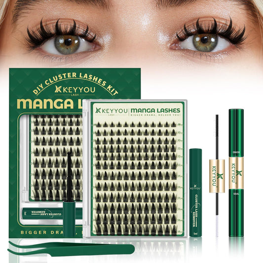 KEYYOU LASH manga clusters 8-18mm front view for customizable natural-to-dramatic lashes