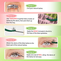KEYYOU Naiad Lash Clusters Kit close-up demonstrating easy application steps.