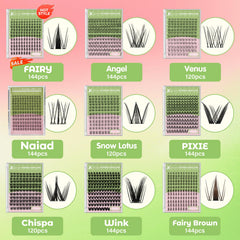 KEYYOU Naiad Lash Clusters Kit mixed 8-16 mm lengths for customization.
