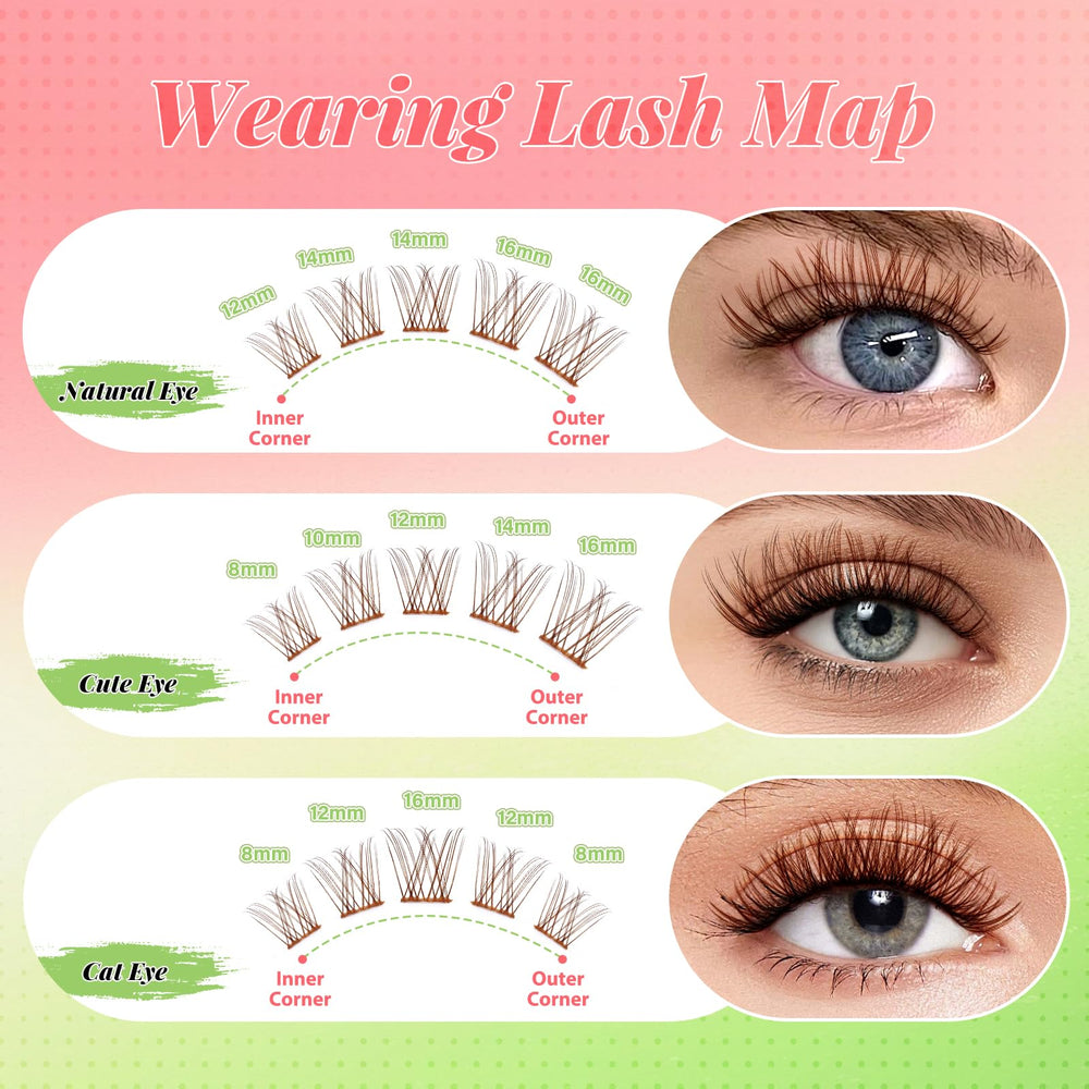 KEYYOU Venus Brown lash clusters application with easy brush use