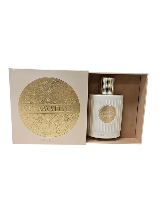 Khadlaj Cream Velvet bottle pour, a rich gourmand fragrance for daily elegance