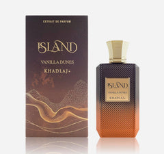 Khadlaj Island Vanilla Dunes bottle on display showing premium masculine fragrance
