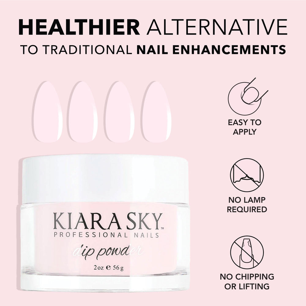 Kiara Sky 2oz light pink dip powder jar ready for at-home nails.