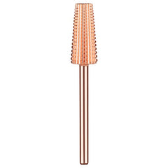 Kiara Sky 5-in-1 drill bit with rose-gold coating and X-cut design for versatile nail prep